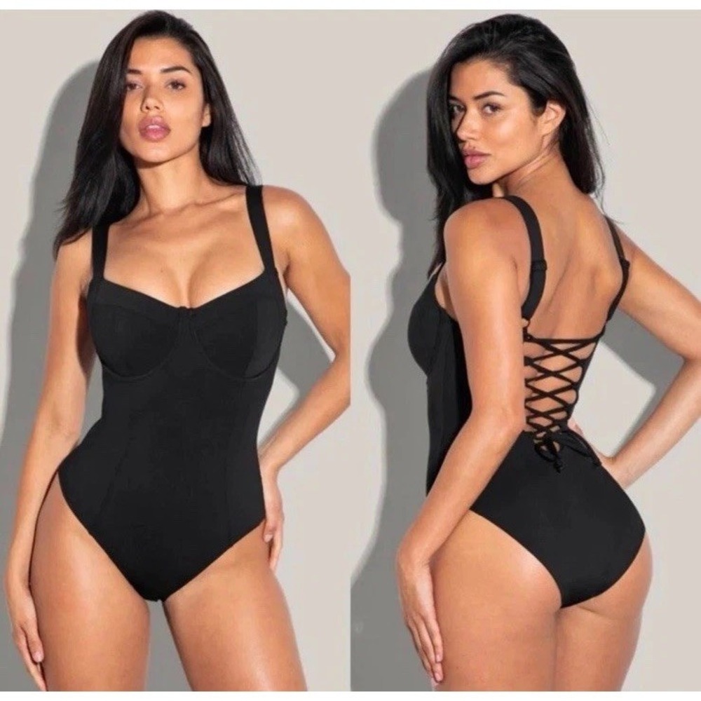 NWT TA3 Hi Cut Lifty Black Corset Contour Swimsuit Women's XL Reg/Long BC Cup - Picture 4 of 9